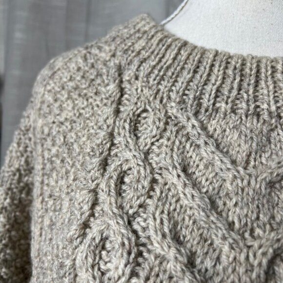 Vintage House of Ireland Hand Knit Wool Sweater Fisherman Oatmeal Unisex Size XL - Picture 6 of 12